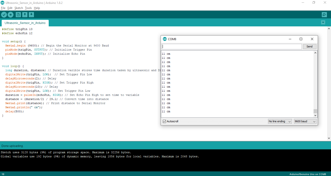 Serial Monitor of Temperature Sensor