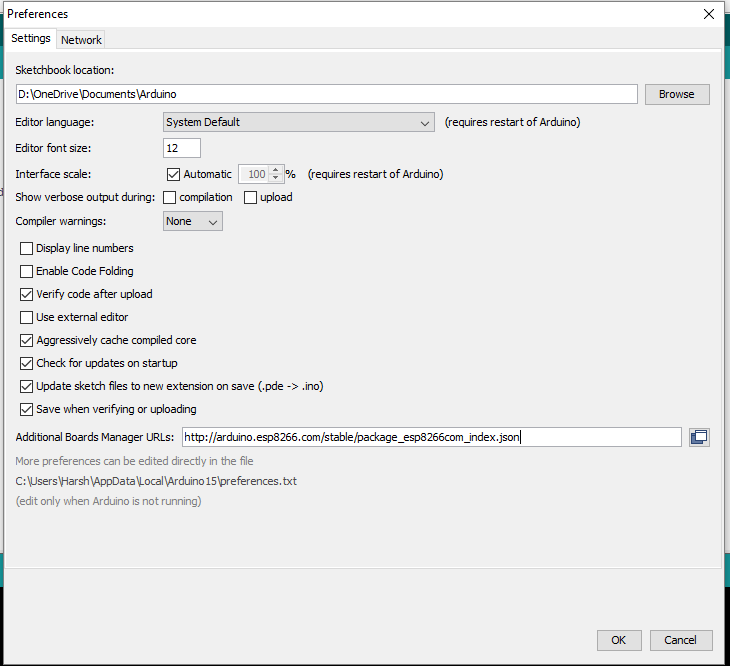 Arduino IDE Preferences