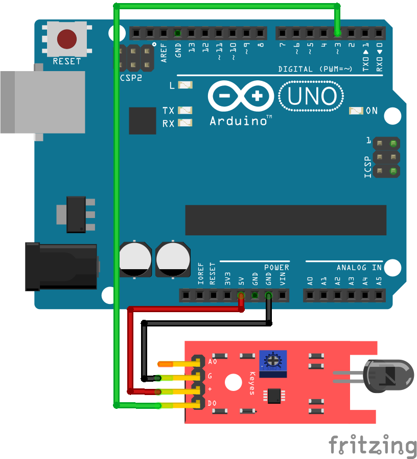 Circuit of Flame Sensor Module KY-026 in Arduino